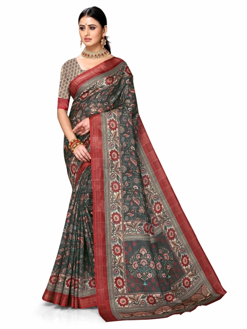 

VENISA Green & Maroon Kalamkari Printed Saree