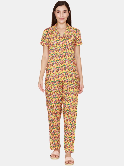 

Coucou by Zivame Women Yellow & Orange Floral Printed Night Suit