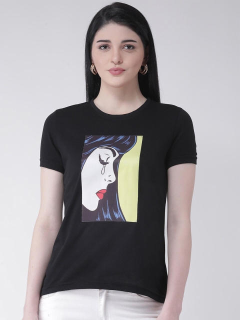 

Club York Women Black Printed Cotton T-shirt