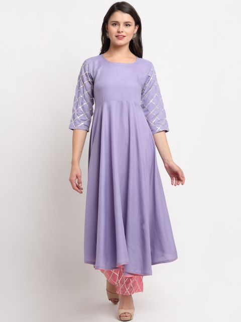 

The Mini NEEDLE Women Lavender Pleated Gotta Patti Kurta with Trousers