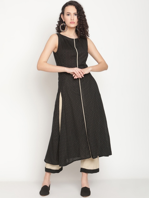 

Abhishti Women Black & Beige Printed Pure Cotton Kurta with Trousers