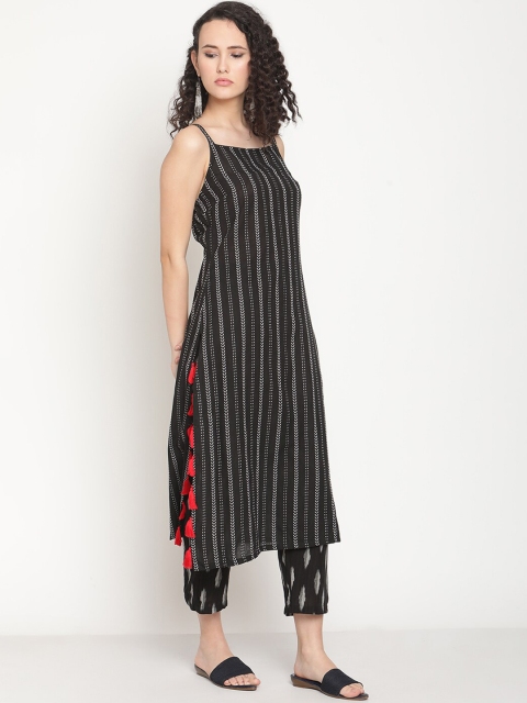 

Abhishti Women Black Striped Pure Cotton Kurta with Palazzos