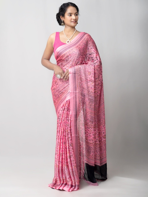 

Unnati Silks Peach-Coloured & Grey Ethnic Motifs Printed Patola Saree