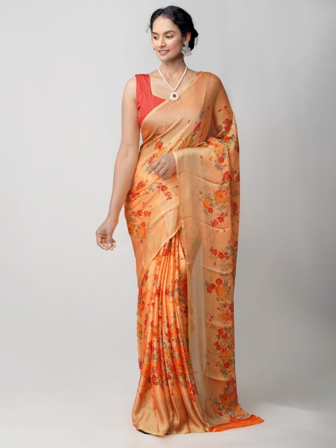 

Unnati Silks Peach-Coloured & Red Floral Patola Saree