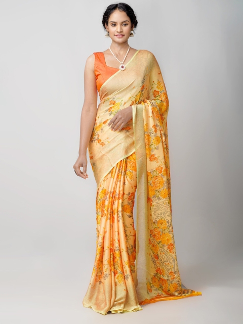 

Unnati Silks Yellow & Orange Ethnic Motifs Patola Saree