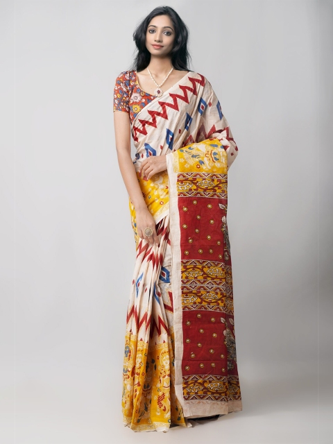 

Unnati Silks Multicoloured Kalamkari Pure Cotton Kanjeevaram Saree, Multi