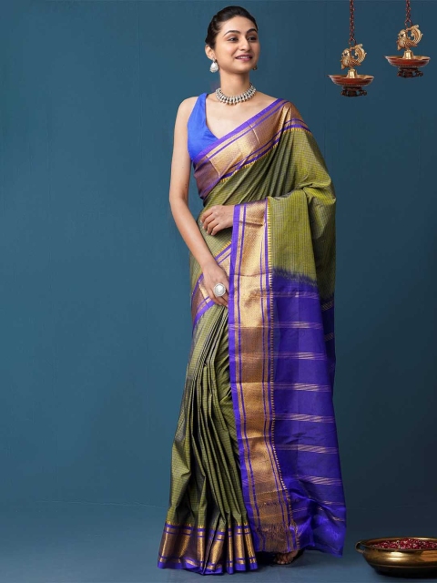 

Unnati Silks Green & Blue Woven Design Zari Narayan Peth Saree