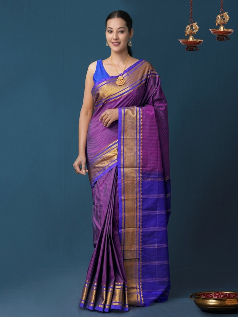 

Unnati Silks Pink & Blue Woven Design Zari Narayan Peth Saree