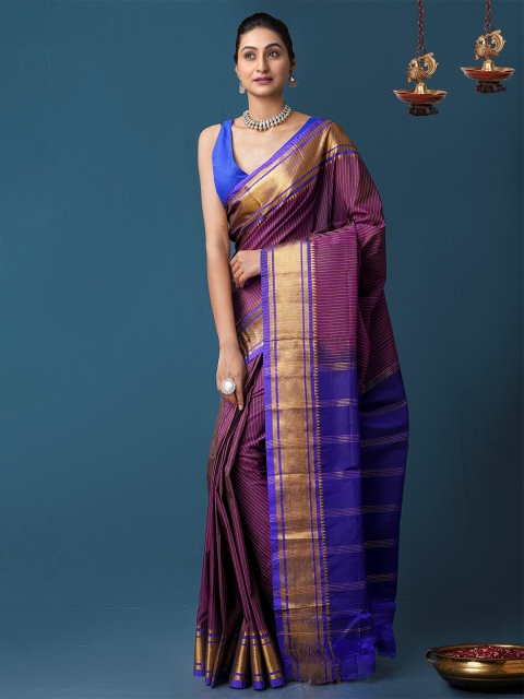

Unnati Silks Pink & Blue Woven Design Handloom Narayan Peth Saree