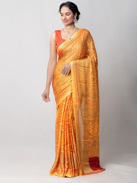 

Unnati Silks Orange & Peach Ethnic Motifs Printed Patola Saree