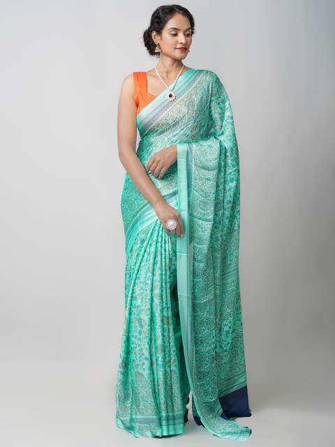 

Unnati Silks Green & Blue Paisley Patola Saree