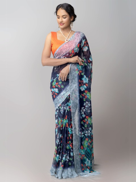 

Unnati Silks Navy Blue & Green Ethnic Motifs Printed Patola Saree