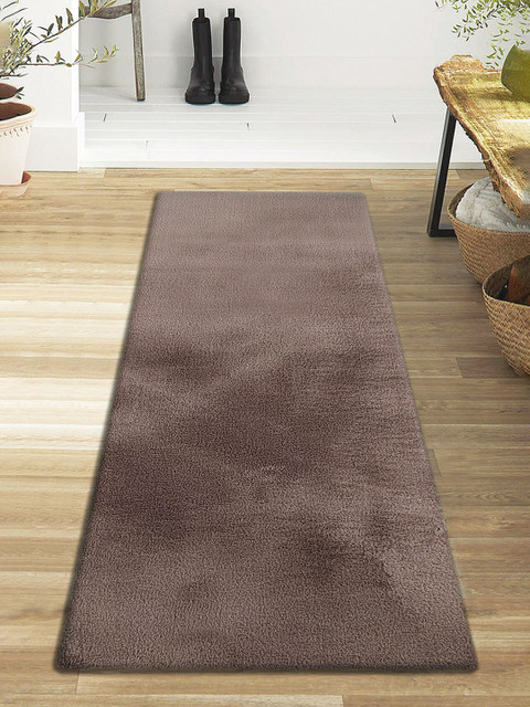 

OBSESSIONS Brown Solid Polyester Floor Runner, Beige