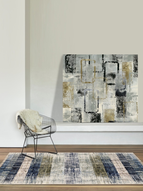 

OBSESSIONS Blue & Oilve Green Abstract Floor Runners, Navy blue