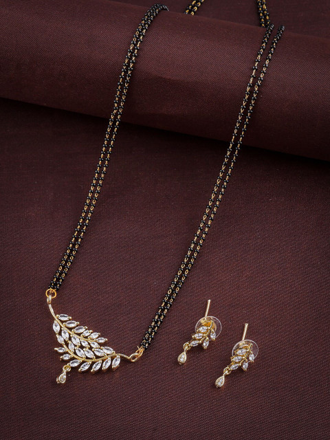 

Brandsoon Gold-Plated Stone-Studded & Beaded Mangalsutra With Earrring Set, Multi