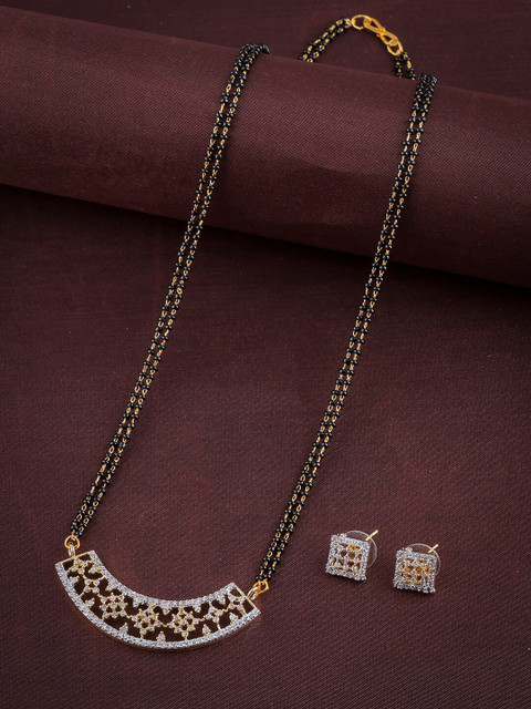 

Brandsoon Gold-Plated American Diamond Studded Mangalsutra With Earrings
