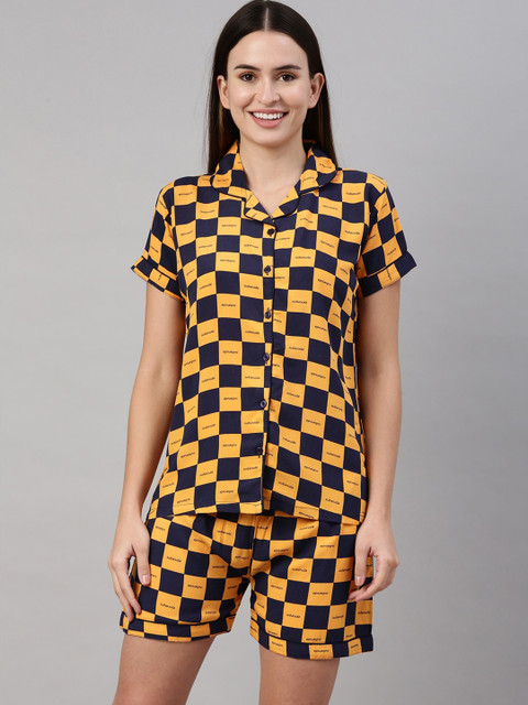 

GOLDSTROMS Women Yellow & Black Checked Night suit