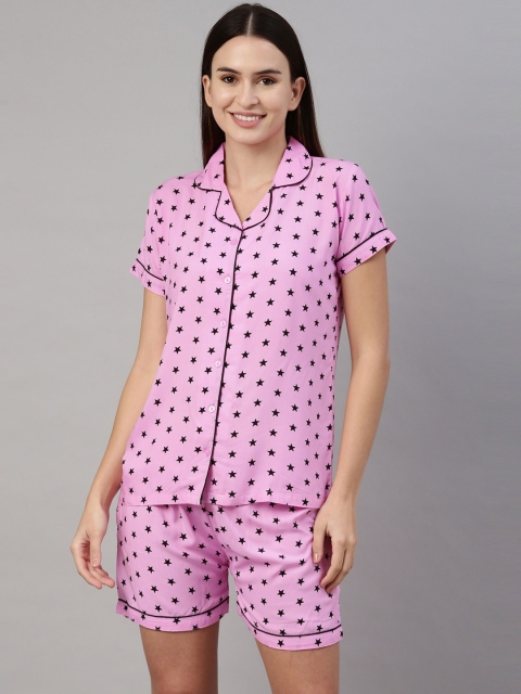 

GOLDSTROMS Women Pink & Black Printed Night suit