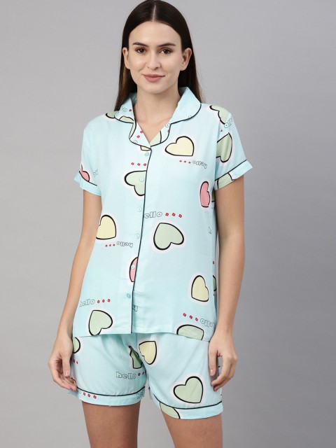

GOLDSTROMS Women Blue & Pink Printed Short Night suit