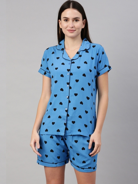 

GOLDSTROMS Women Turquoise Blue & Black Printed Night suit