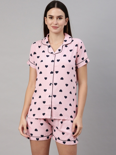 

GOLDSTROMS Women Pink & Black Graphic Printed Night suit
