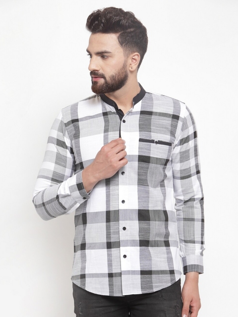 

WESTCLO Men White Slim Fit Checked Cotton Casual Shirt