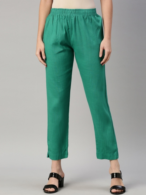 

GOLDSTROMS Women Green Solid Cotton Trousers