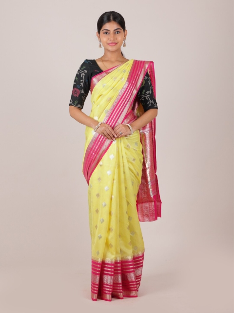 

Pothys Yellow & Pink Woven Design Pure Silk Muga Saree