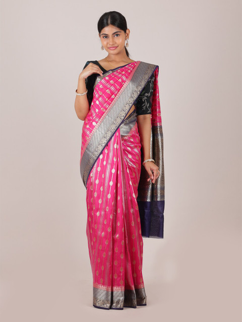 

Pothys Magenta & Navy Blue Ethnic Motifs Zari Pure Silk Saree
