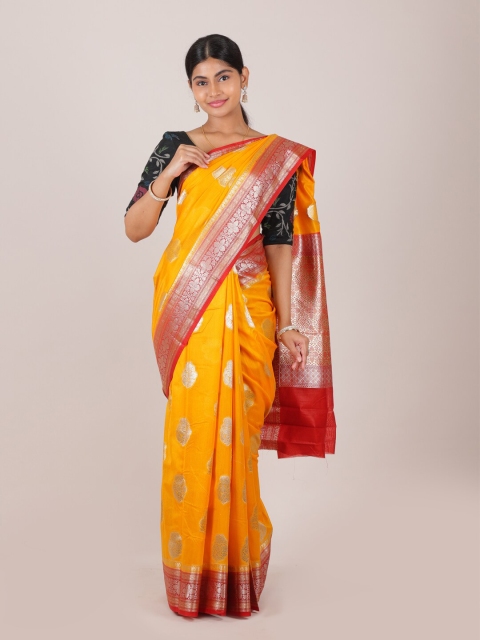 

Pothys Yellow & Red Floral Zari Pure Silk Saree