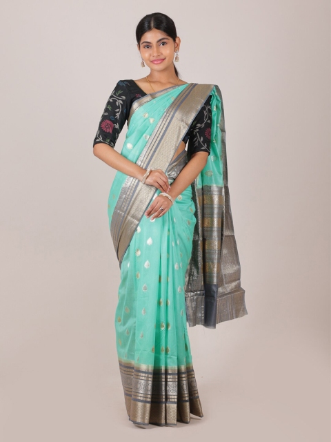 

Pothys Blue & Grey Ethnic Motifs Zari Pure Silk Saree