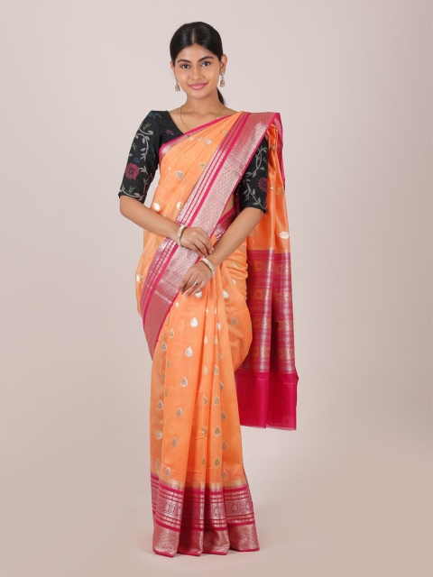 

Pothys Peach-Coloured & Pink Woven Design Zari Pure Silk Saree