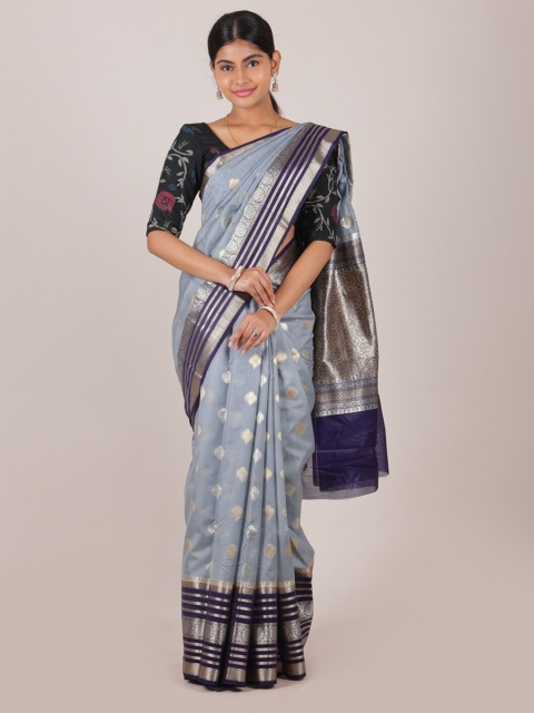 

Pothys Grey & Navy Blue Woven Design Zari Pure Silk Saree
