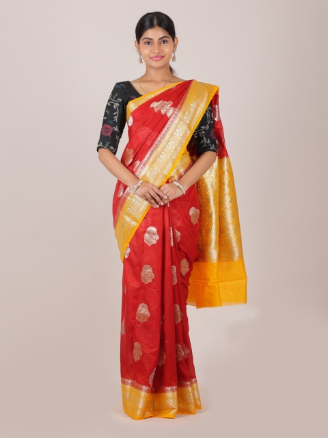 

Pothys Red & Mustard Woven Design Zari Pure Silk Saree