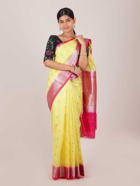 

Pothys Yellow & Pink Ethnic Motifs Pure Silk Saree