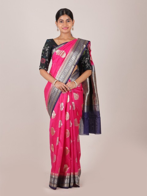 

Pothys Pink & Navy Blue Woven Design Zari Muga Silk Saree