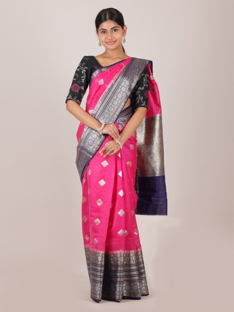 

Pothys Magenta & Navy Blue Woven Design Pure Silk Saree