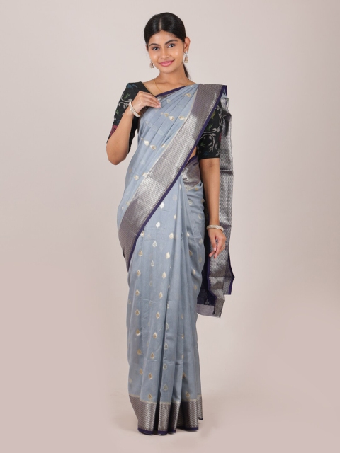 

Pothys Grey & Silver-Toned Ethnic Motifs Zari Pure Silk Muga Saree