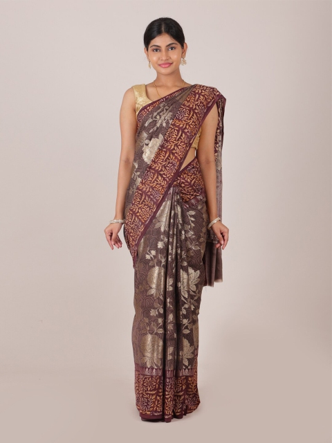 

Pothys Purple & Golden Floral Zari Pure Silk Saree