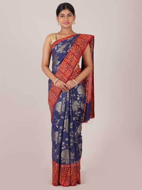 

Pothys Blue & Red Woven Design Zari Pure Silk Saree