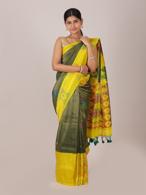 

Pothys Olive Green & Yellow Woven Design Zari Art Silk Saree