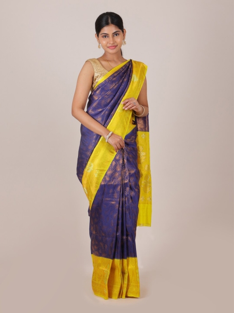 

Pothys Navy Blue & Yellow Woven Design Zari Art Silk Saree