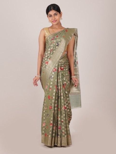 

Pothys Green & Red Floral Zari Pure Silk Saree