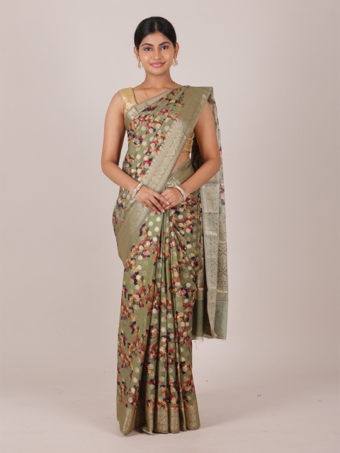 

Pothys Green & Red Floral Printed Zari Pure Silk Saree