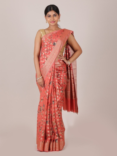 

Pothys Pink & Silver-Toned Woven Design Pure Silk Muga Saree