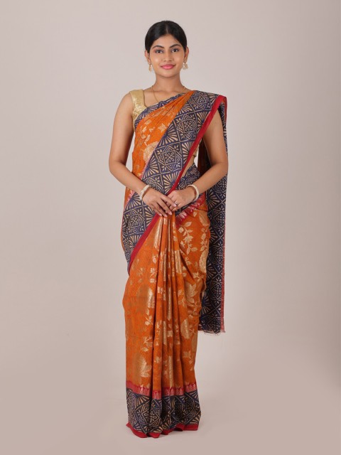 

Pothys Orange & Blue Woven Design Zari Pure Silk Saree