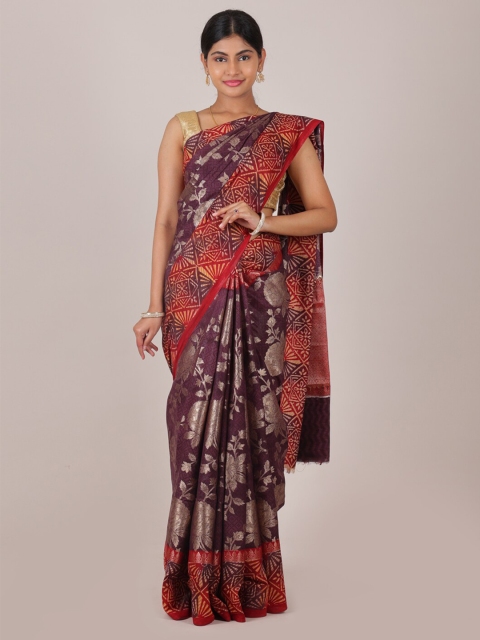 

Pothys Purple & Red Woven Design Zari Pure Silk Saree