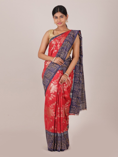 

Pothys Red & Navy Blue Woven Design Zari Pure Silk Saree