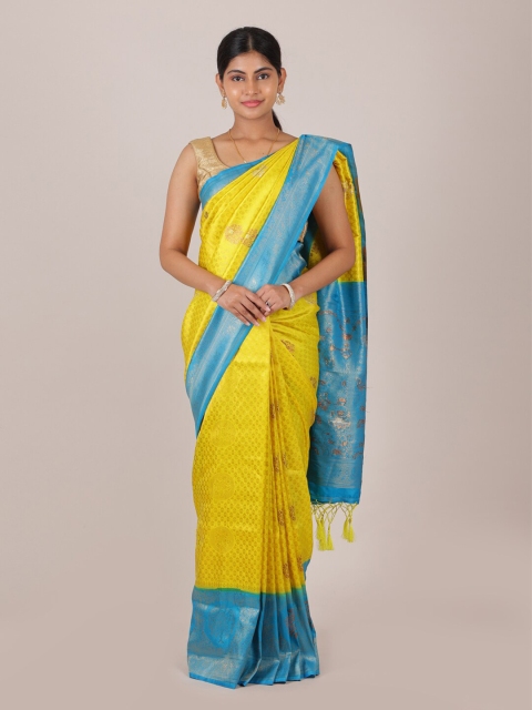 

Pothys Yellow & Blue Ethnic Motifs Art Silk Saree