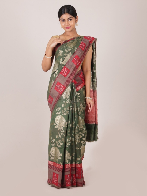 

Pothys Green & Red Woven Design Pure Silk Saree